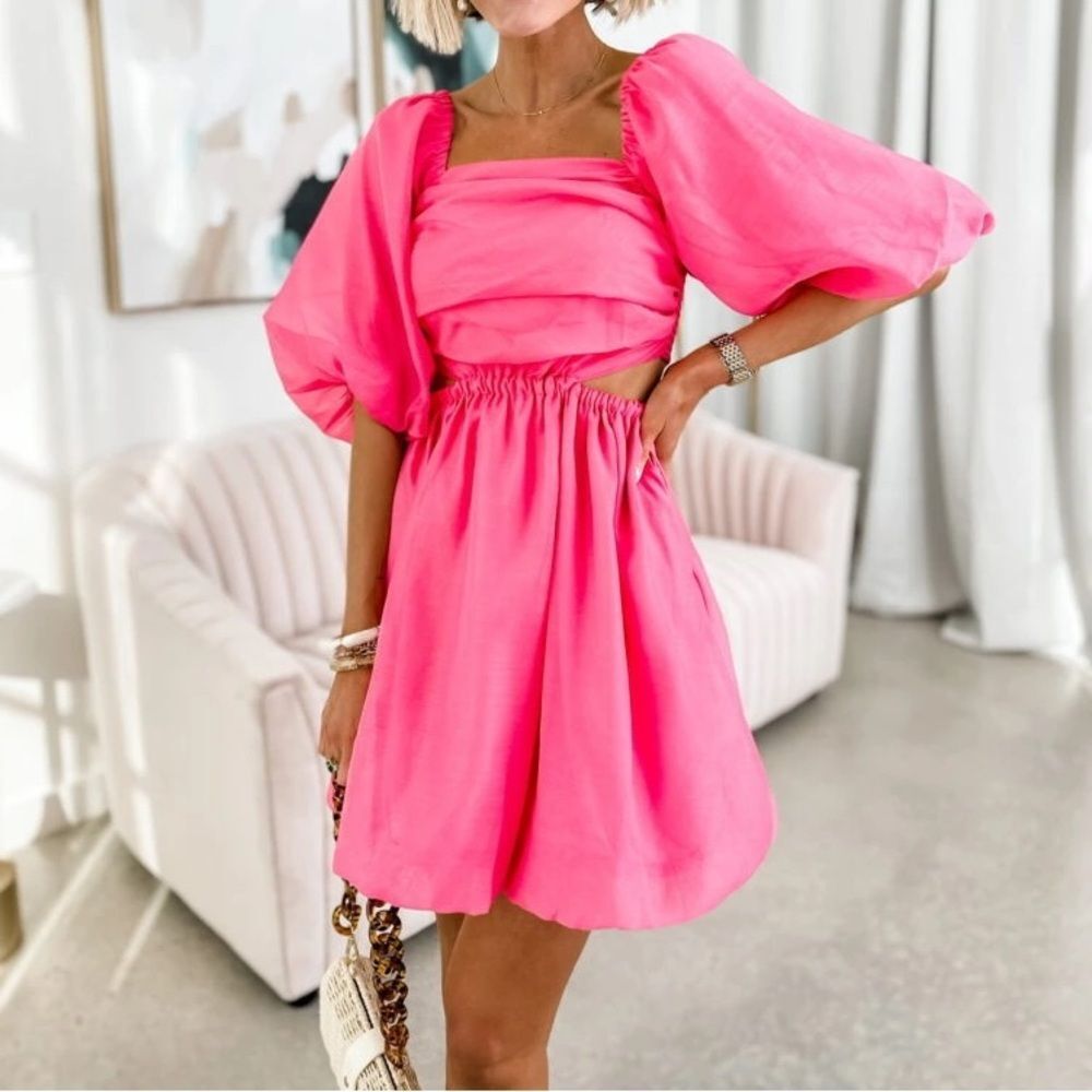 a new day Bright Pink Puff Sleeve Dress